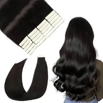 Лента для наращивания волос Прямые #1B 100% бразильские человеческие волосы 18 дюймов 20 шт. Бесшовная лента утка для кожи в наращивании