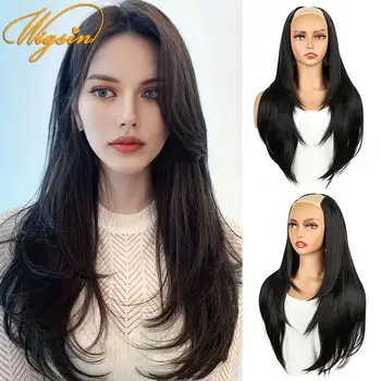 WIGSIN Синтетический 55 см V-образный многослойный 4 зажима Длинные прямые волосы для наращивания натуральных невидимых волос Парик для женщин