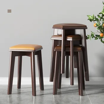  Простой деревянный табурет Современный легкий роскошный обеденный стул с мягкой сумкой может быть сложен Деревянный высокий квадратный стул для кабинета офиса