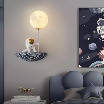  Современный настенный светильник астронавта для детской комнаты Декор Скандинавский мультфильм Луна Настенный светильник Спальня Прикроватная лампа