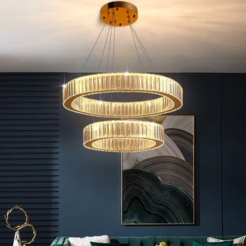 Современная светодиодная хрустальная люстра Роскошная круглая кольцевая подвесная лампа для спальни Гостиная Лофт Салон Декор Nordic Gold Подвесная лампа