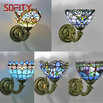 BELLE Tiffany Настенный светильник Светодиодный креативный цветовой узор Стеклянный бра Светильник для дома Гостиная Спальня Прикроватный декор