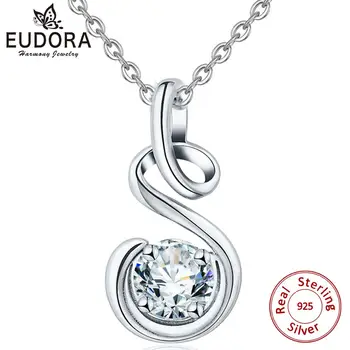 Eudora 925 Стерлинговое серебро S Подвеска Ожерелье с большим кристаллом AAA CZ Женщины Чистая Щепка Ювелирные Изделия Подарок На День Рождения D219