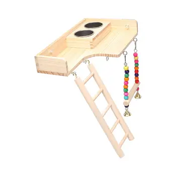 Интерактивная деревянная игровая площадка для птиц для домашних попугаев - прочный мост для лазания и кормушка