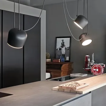 AIM подвесной светильник Современный барабанный светильник LED Промышленный черный абажур foscarini light для ресторана Nordic Loft кухонная светодиодная лампа