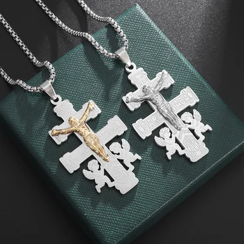 Ожерелье с подвеской Христианский Иисус Крест С Ангелом-Хранителем - Амулет Веры из нержавеющей стали Ювелирные изделия