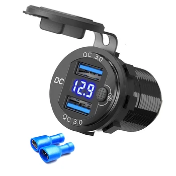  Быстрое зарядное устройство Алюминиевое QC3.0 Двойное USB-зарядное устройство для автомобиля с кнопкой переключения светодиодный дисплей напряжения для 12 В / 24 В Автомобили Лодки Мотоцикл