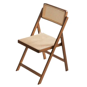  Складной стул для плетения виноградной лозы Гостиная Бытовой обеденный стул со спинкой Бамбуковый портативный обеденный стул Оригинал