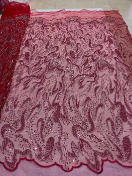 Новейшая нигерийская ткань из бисера 2023 Высокое качество Роскошная вышивка ручной работы Тяжелое бисерное кружевное свадебное платье