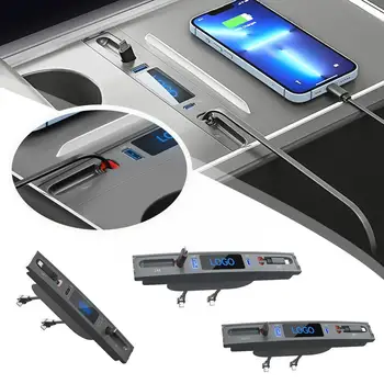 Автомобильное USB-зарядное устройство Выдвижной кабель Быстрое зарядное устройство USB Шунтирующий концентратор Удлинитель Центральная консоль Умный датчик Аксессуары для модели 3 Q6F6