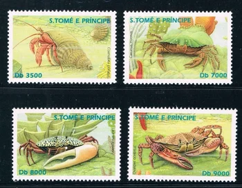 4 шт./комплект, SAO Tome and Principe, 2002, Морская жизнь, Краб, Настоящие оригинальные марки для коллекции, MNH
