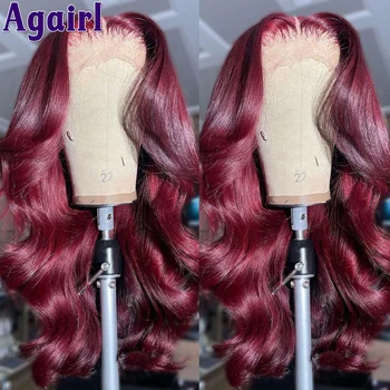 Dark Wine Red Бесклеевые парики из человеческих волос Прозрачные 13X6 13X4 Body Wave Кружевные фронтальные парики для женщин Wear Go 6X4 Lace Closure Wigs