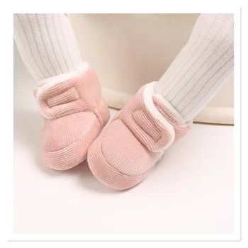 Зимняя хлопчатобумажная обувь для девочек в возрасте 0-1 год с мягкой подошвой для тепла и плюшевая обувь для ходьбы детей 3-6-9-12 месяцев