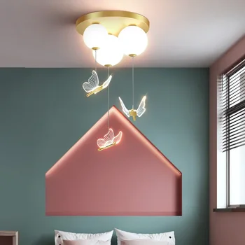 Простой современный свет для спальни Бабочка с шаром Уютный и романтичный потолочный светильник Люстра для детской комнаты Внутреннее освещение