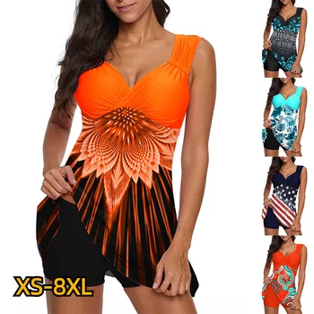2023 Женщины с высокой талией Tankini Лето Новый дизайн Печать Купальники Купальник Бикини Купальный костюм Набор из двух частей Beach Weart XS-8XL