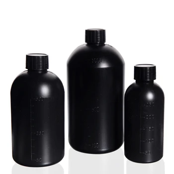 10 шт. 250 мл 500 мл 1000 мл черная герметичная бутылка для жидкости из полиэтилена высокой плотности 1 л черная светостойкая бутылка с химическим реагентом, бутылка для образцов со шкалой