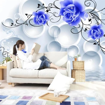 wellyu Пользовательские обои papel de parede 3d красивая синяя чародейка синяя роза 3D круг ТВ фон стена папье-пеппе
