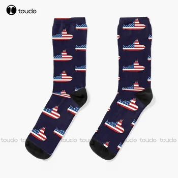 Новая подводная лодка Американский флаг Носки Футбольные носки Персонализированные пользовательские носки унисекс для взрослых Популярность Праздничные подарки Подростковые носки