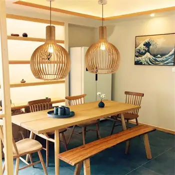 Трансграничные производители Японская деревянная люстра в стиле ретро Креативный ресторан Освещение загородного ресторана Татами Лампы для птичьей клетки