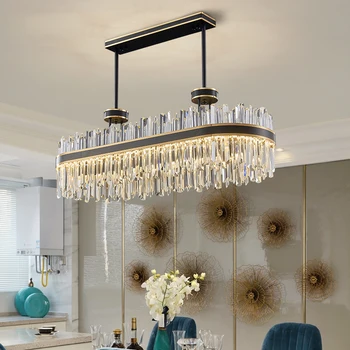 Черная люстра овального дизайна для столовой, роскошный кухонный остров, современный хрустальный светильник, домашний декор, хрустальная лампа