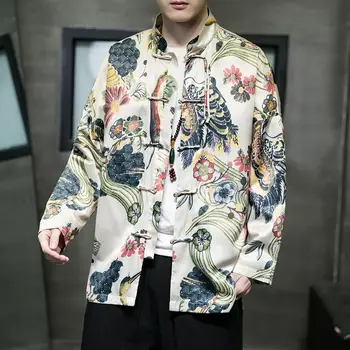 2023 Китайский стиль Традиционная одежда для мужчин Азиатская мода Тан Костюм Мода Градиент Уличная Стойка Воротник Топ Рубашка Куртка