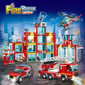 Городская пожарная станция Офис Департамент Строительные блоки Лесная безопасность Вертолет Автомобильные фигурки Кирпичная игрушка Подарок для мальчика