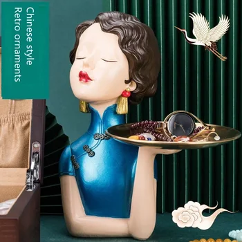 Ремесла Китайский стиль Cheongsam Girl Поднос для хранения ключей Украшение дома Гостиная Журнальный столик Декор Статуэтка Подарок на день рождения