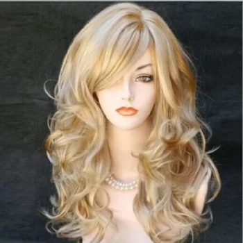 3Color Длинный смешанный светлый парик с волнистыми волосами с челкой-занавеской для белых черных женщин женский косплей партийный парик