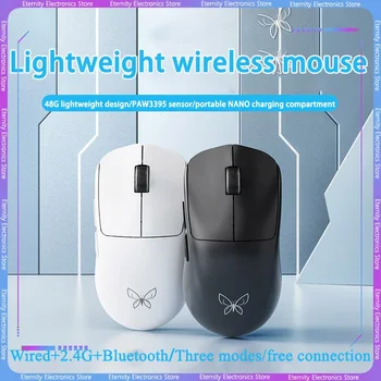 Технология Бабочка Беспроводная Мышь 2,4 г Bluetooth Мышь Геймер 3-режимный Esports Paw3395 Двойная батарея Легкая игровая мышь Подарок