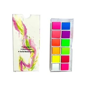 12 цветов Сплошные акварельные краски Набор флуоресцентных цветов Художник Художественный набор для рисования на тканевой бумаге DIY Ремесла Нейл-арт