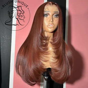 Красновато-коричневый многослойный парик медно-красный прямой кружевной спереди парики для женщин синтетические 13X4 бесклеевые Т-образные термостойкие парики